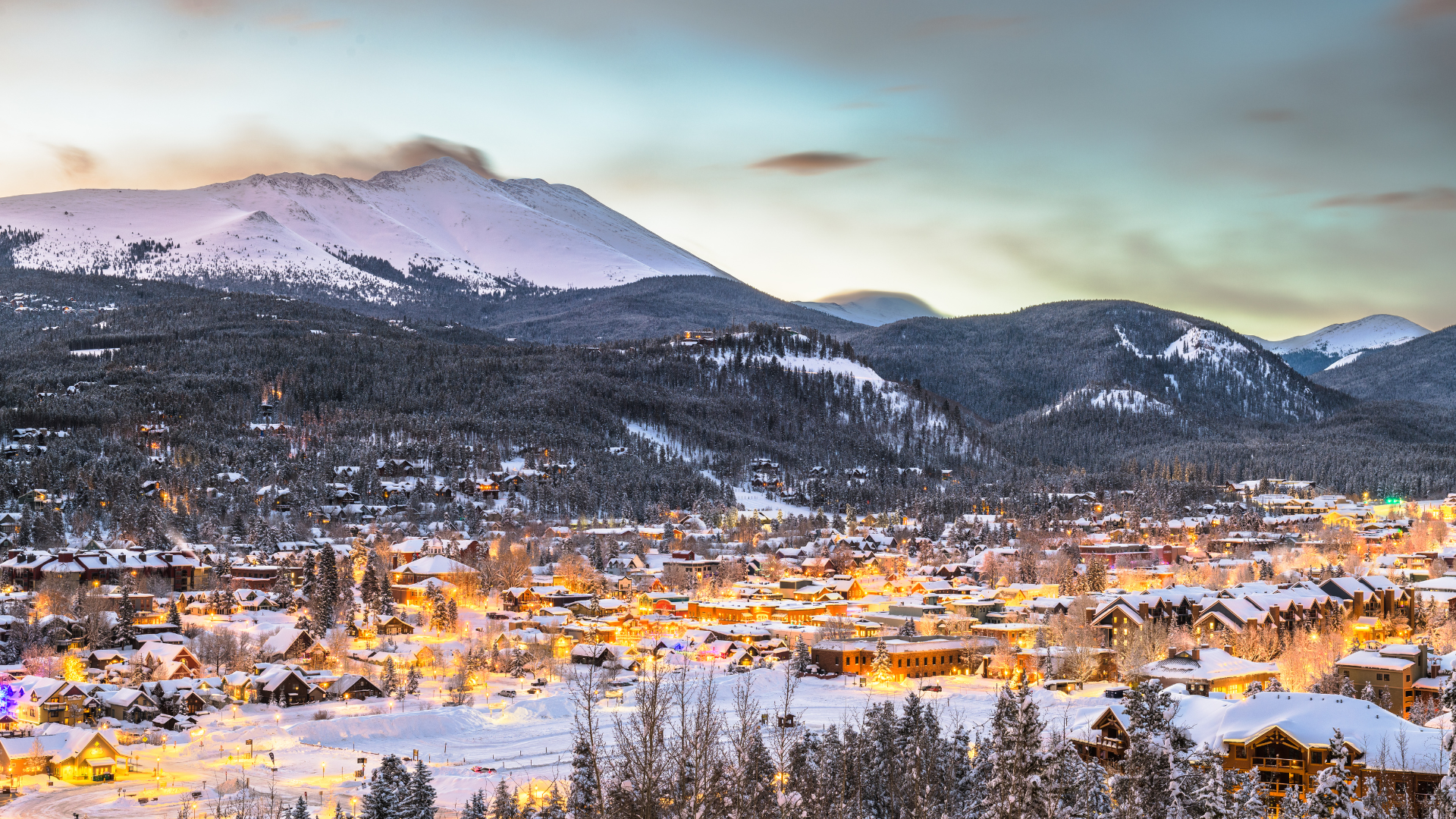 Aerial view of Breckenridge, Colorado in the winter